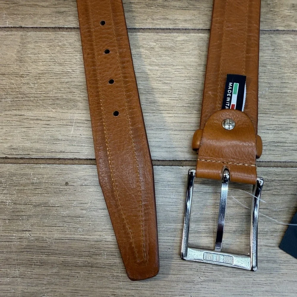 Officin Artigiana Italia Leather Belt Mens 38 Tango Cognac Brown Made In Italy